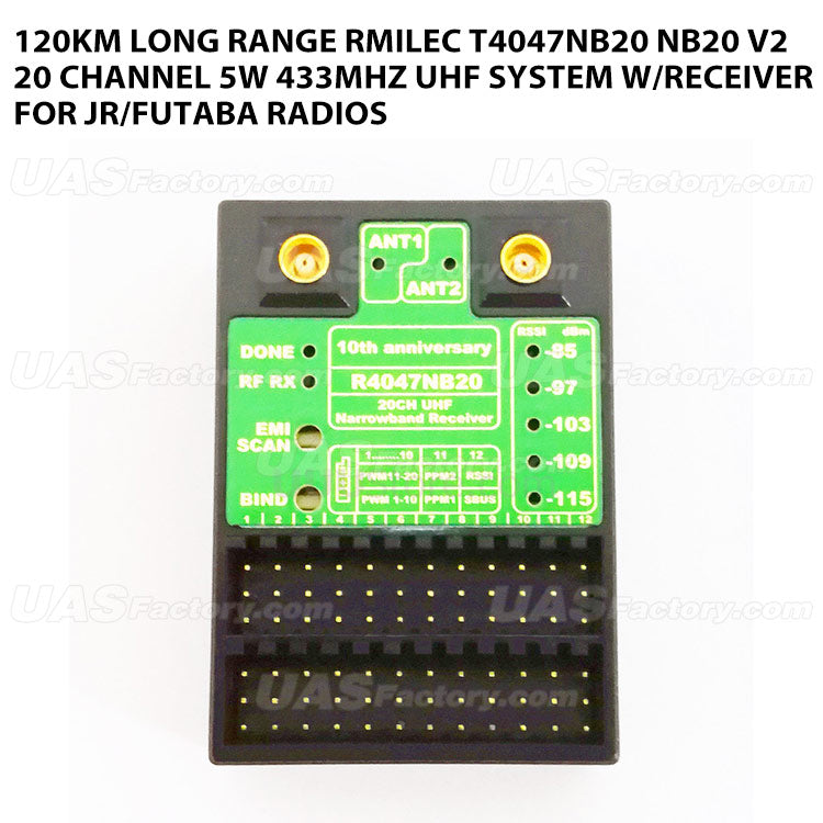 120KM Long Range RMILEC T4047NB20 NB20 V2 20 Channel 5W 433Mhz UHF System w/Receiver for JR/Futaba Radios 120KM Long Range RMILEC T4047NB20 NB20 V2 20 Channel 5W 433Mhz UHF System w/Receiver for JR/Futaba Radios